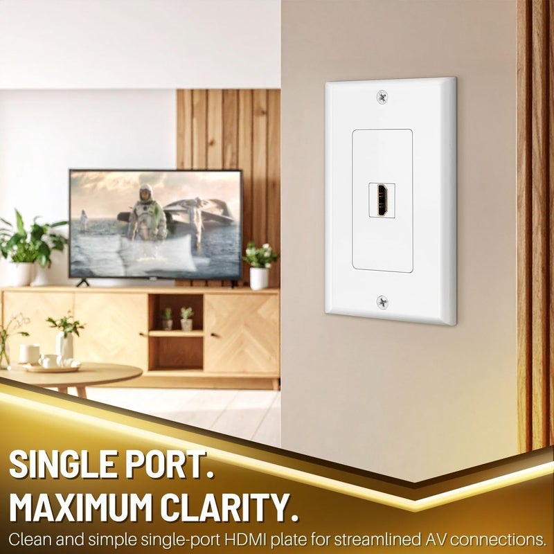 TNP Products TNP HDMI Wall Plate (1 Port, White) HDMI Face Plate Socket Insert Jack Outlet Panel Mount Support 4K 60Hz HDR ARC/eARC Full HD 3D Ethernet High Speed Cable Extension Coupler f/Projector & Home - Image 2